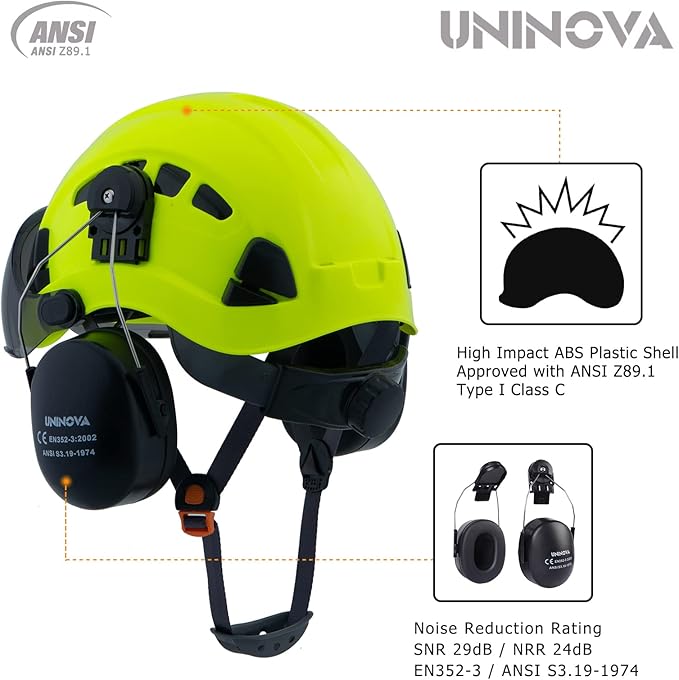 UNINOVA Arborist Helmet Forestry Helmet Chainsaw Helmet with Visor and Earmuffs,OSHA Safety Hard Hat Helmet for Logging Trimming Mowing Climbing Tree Service Garden Work