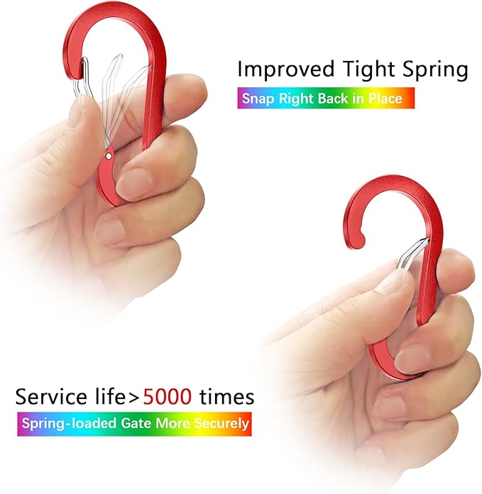 sprookber 3.2 Inch Aluminum Carabiner Clips D Ring, Caribeaner Spring Snap Hook with Keychain for Camping, Hiking, Gym & Outdoor Gear, Set of 10