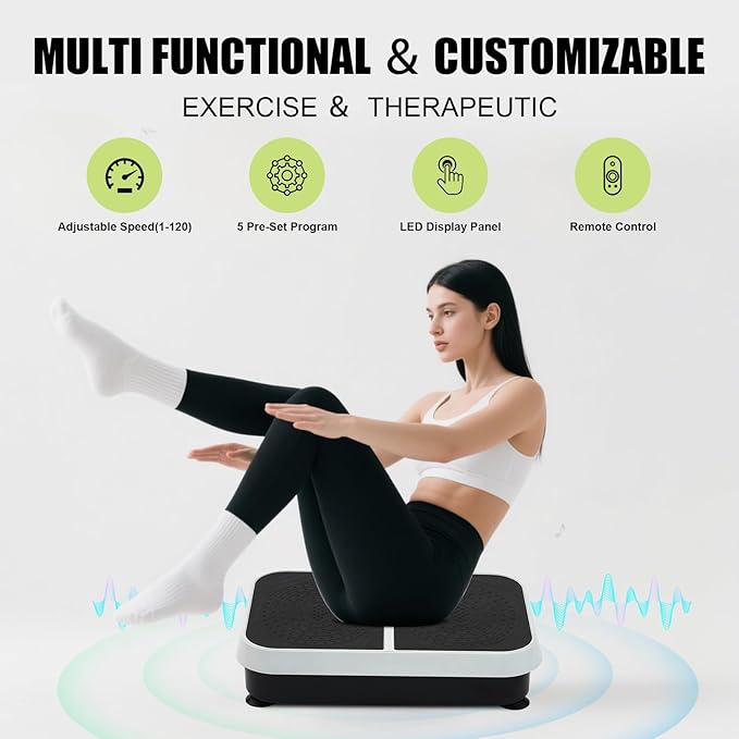 Homesy Vibration Plate Exercise Machine, Vibrating Plate for Lymphatic Drainage, Full Body Shaking Workout Fitness Platform Board, Sport Gym Equipment for Weight Loss Fat Burner for Women Men-FlexoryFit