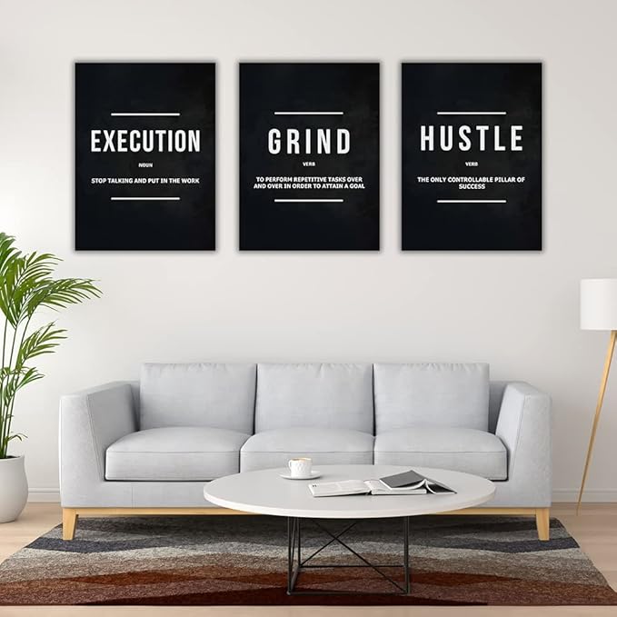 Success Canvas Painting Wall Art Quote Motivational Wall Art Execute Wall Decor 3 Pieces Black Poster Positive Inspirational Framed Artwork Prints Picture for Living Room Office 48''Wx 24''H-FlexoryFit