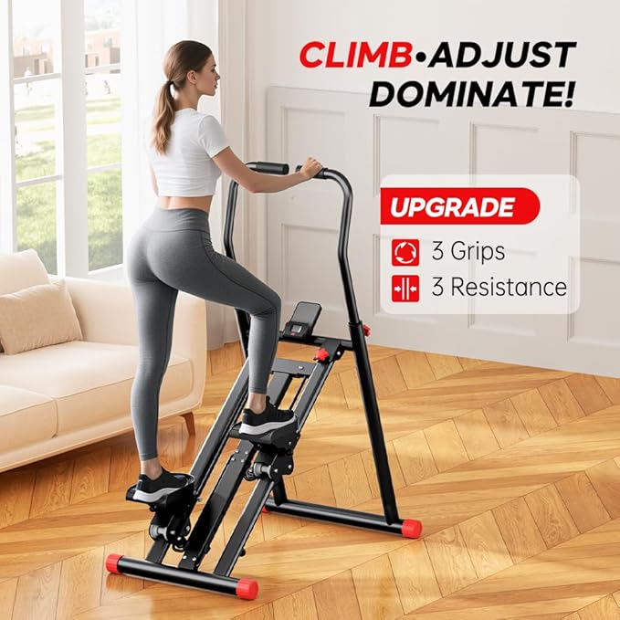 Stair Stepper for Home Gym Exercise, New Version Vertical Climber Machine for Full-Body Workout,Resistance Three-Speed Adjustment, Compact Folding Cardio Exercise Climber