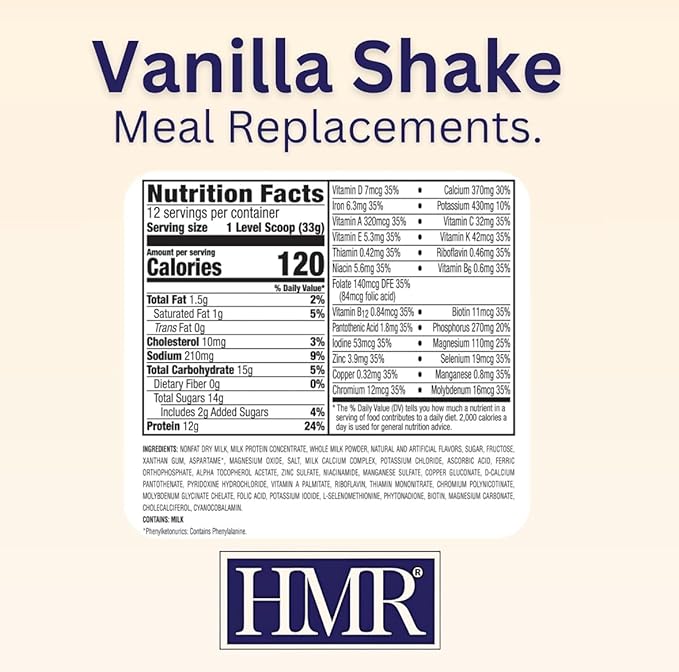 HMR 120 Vanilla Shake Meal Replacement Powder | Vanilla Shake Mix to Support Healthy Weight Loss | 12g of Protein | Nutritional Drink | Low Calorie Food | 12 Servings-FlexoryFit