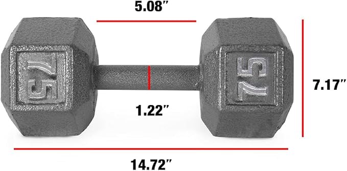 WF Athletic Supply Cast Iron Solid Hexagon Gray/Black Dumbbells, Strength Training Free Weights Set of 2 for Women and Men, Hand Weights Sold by Pairs, Multi-Select Size Options Available-FlexoryFit