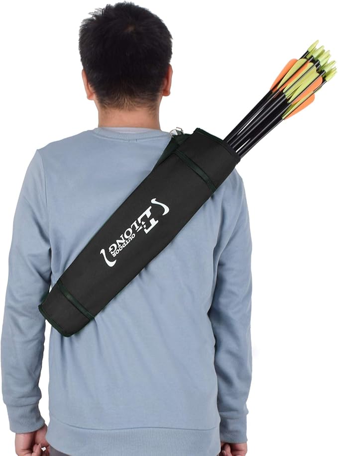 YLS Archery Hip and Back Quiver for Arrows - Black Arrow Quiver for Kids and Adults - Adjustable Arrow Holder with a Padded Strap and Belt Clip - Archery Accessories for Field and Practice