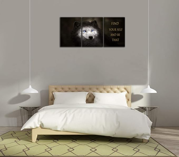 3 Panels Wolf Picture Motivational Wall Art Inspirational Canvas Painting Pictures Modern Entrepreneur Quotes Posters Prints Artwork for Home Office Decor House Decorations Class Room School to Hang-FlexoryFit
