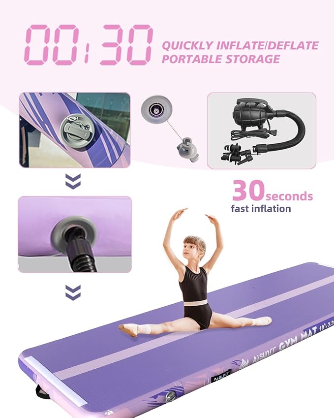 Inflatable Air Gymnastics Mat Training Mats with Air Pump 4/8 inches Thickness Gymnastics Tracks for Home Use/Tumble/Gym/Training/Cheerleading/Yoga/Beach/Park/Water-FlexoryFit