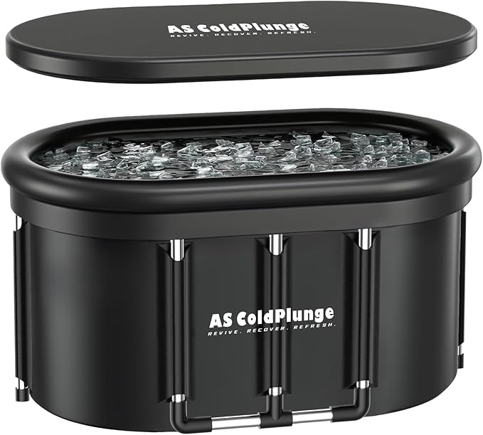 XXL Oval Ice Bath Tub for Cold Plunge, Portable Ice Pod with Lid, 148Gal Inflatable Cold Plunge Tub with 2 Drain Valves for Chiller Connection, Cold Therapy Recovery, Indoor Outdoor Use