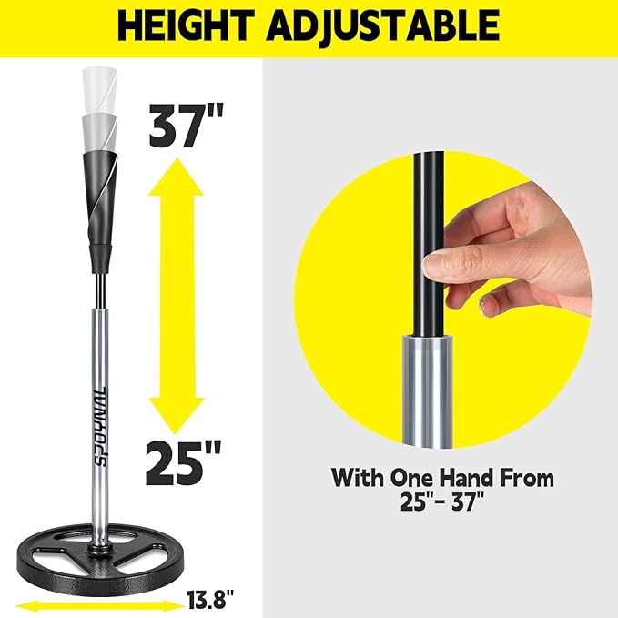 Portable Batting Tee for Baseball/Softball - Adjustable Height 24" to 46", 25" to 37", Baseball Practice Training Hand-Rolled Flexible Rubber Top & Heavy Duty Base for T-Ball, Youth & Adults