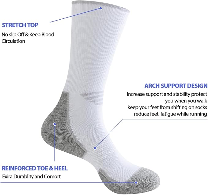JOYNÉE 5/10 Pairs Mens Lightweight Athletic Crew Socks Cushioned Breathable Long Socks for Sports Running-FlexoryFit