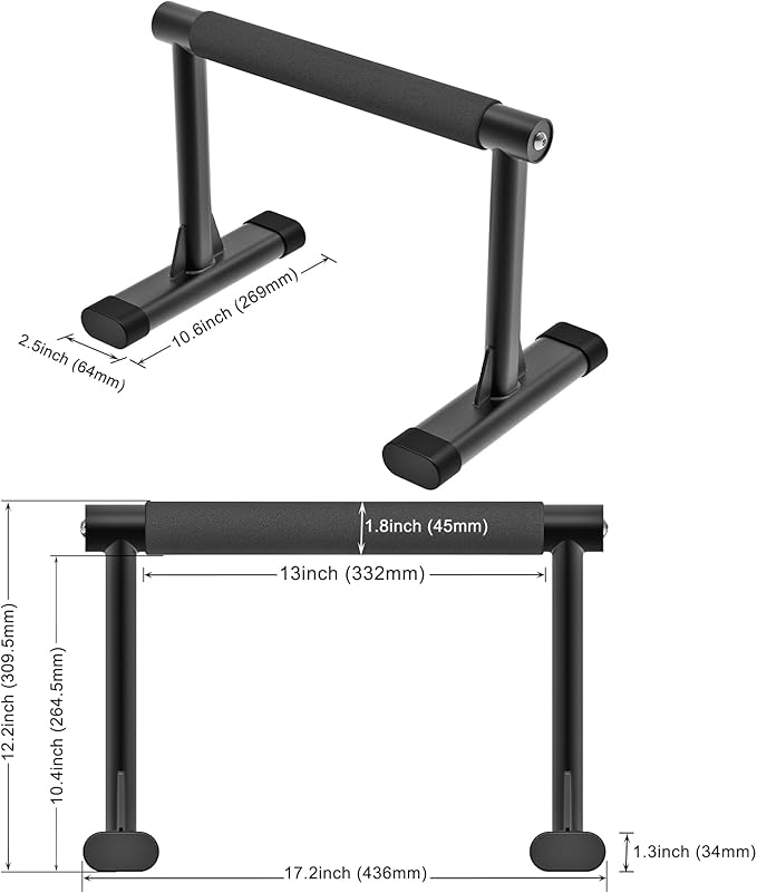 Kipika Parallettes Bars, Push Up Bars & Dip Bar with Comfort Thick Handles, Rock-Free Fitness Equipment for Handstand, L-Sit, Gymnastics & Strength Training, 600lbs Capacity, 12" Height-FlexoryFit