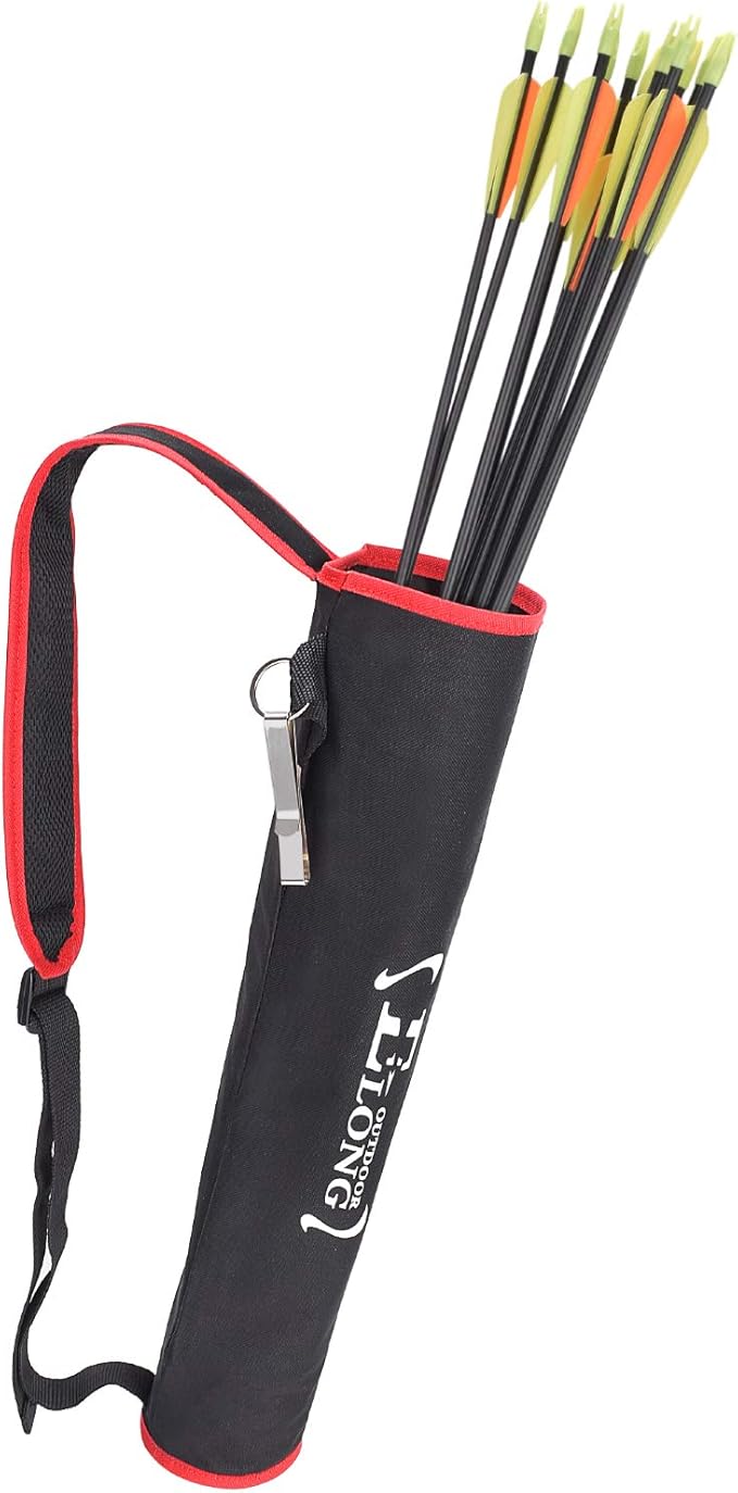 YLS Archery Hip and Back Quiver for Arrows - Black Arrow Quiver for Kids and Adults - Adjustable Arrow Holder with a Padded Strap and Belt Clip - Archery Accessories for Field and Practice