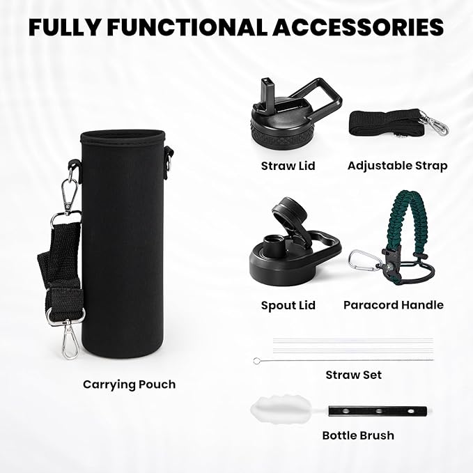Insulated Water Bottle 20 oz, Triple Wall Vacuum Stainless Steel (Cold for 48 Hrs), Leak Proof & Non-BPA, Kids Water Bottle Jug for School with Straw Spout Lids, Dark Green-FlexoryFit