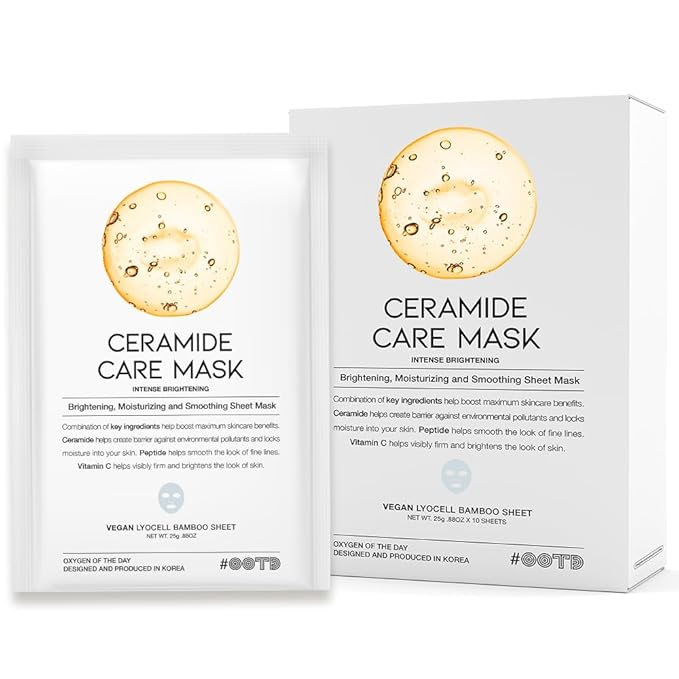 #OOTD Ceramide Brightening Sheet Mask For Face, Moisturizing, Anti Aging Ceramide, Peptide, Vitamin C, EVE Vegan 10EA-FlexoryFit
