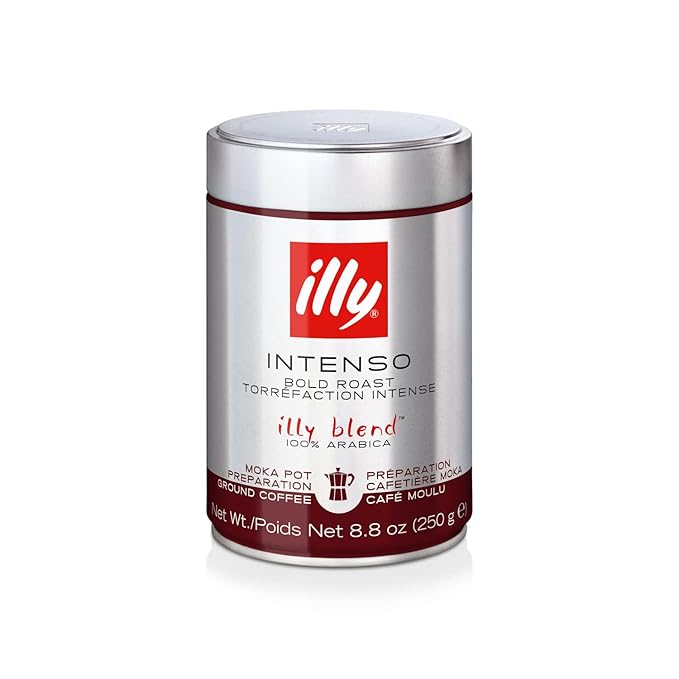 illy Ground Coffee Moka - 100% Arabica Flavored Coffee Ground - Rich Aromatic Coffee Grounds Profile – Intenso Dark Roast – Warm Notes of Cocoa & Dried Fruit - No Preservatives – 8.8 Ounce, 6 Pack-FlexoryFit