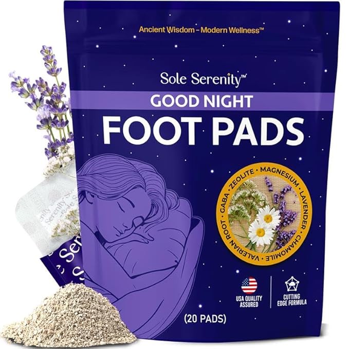 Sole Serenity Foot Pads - Zeolite Mineral, Ginger Root, Wormwood, Bamboo Vinegar, Foot Spa for Tired Feet (Good Night - 1 Pack)