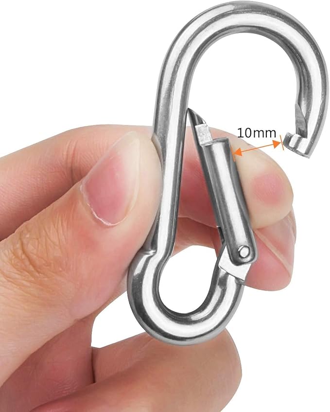 Stainless Steel Spring Snap Hook Carabiner M6 M8 M10 Heavy Duty Carabiner Clip Spring Clips Keychain 5/16 Inch Quick Links for Backpack, Hammocks, Camping, Swing(16/30/10PCS)