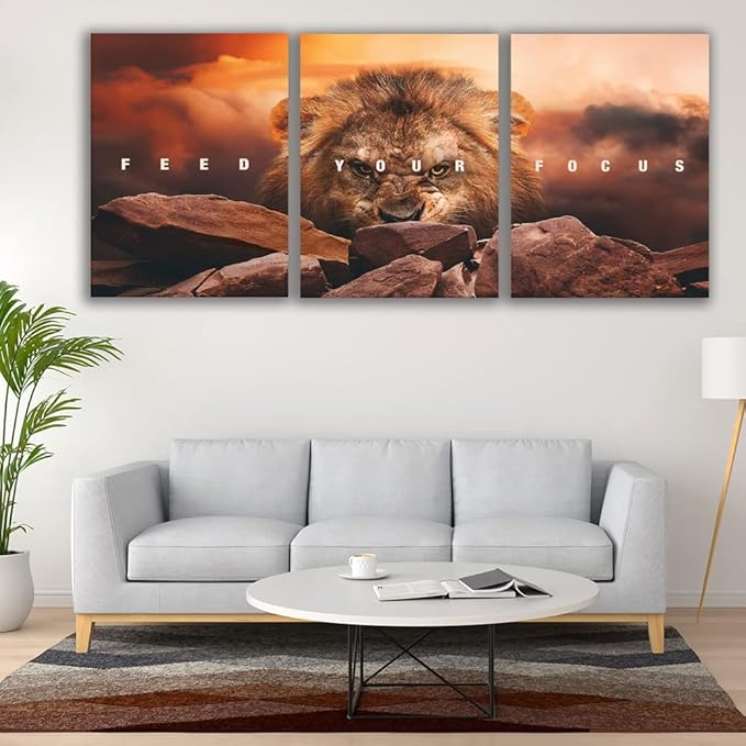 Motivational Wall Art Inspirational Wall Art 3 Pieces Canvas Poster Wall Painting Lion Artwork for Living Room Bedroom Home Decor Prints Pictures Office Wall Decor Framed Ready to Hang 60''Wx 28''H-FlexoryFit