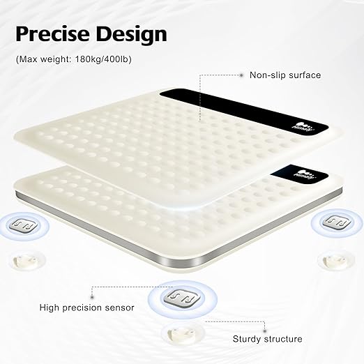 himaly Digital Body Weight Scale Bathroom Scale, Step-On Technology High Precision Measurements Scales with Large Non Slip Silicone Platform and LCD Digital Display, 400lbs/180kg Capacity, White-FlexoryFit