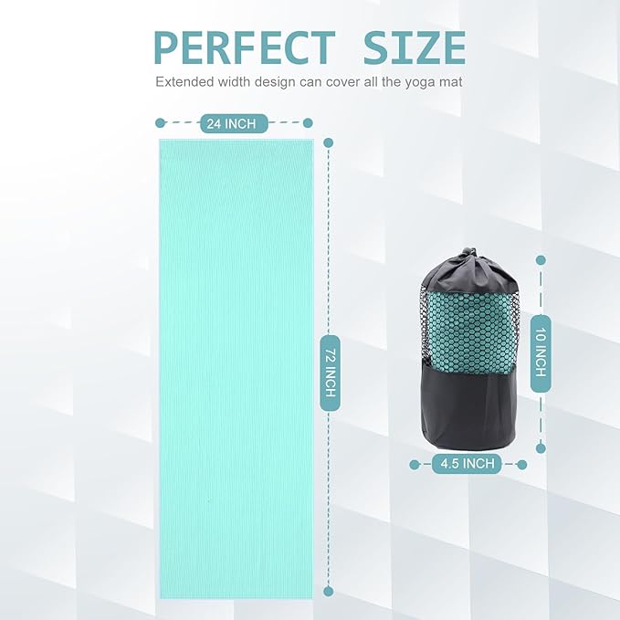 Eunzel Yoga Towel,Hot Yoga Mat Towel with Grip Dots Sweat Absorbent Non-Slip for Hot Yoga, Pilates and Workout 24" x72", Teal-FlexoryFit