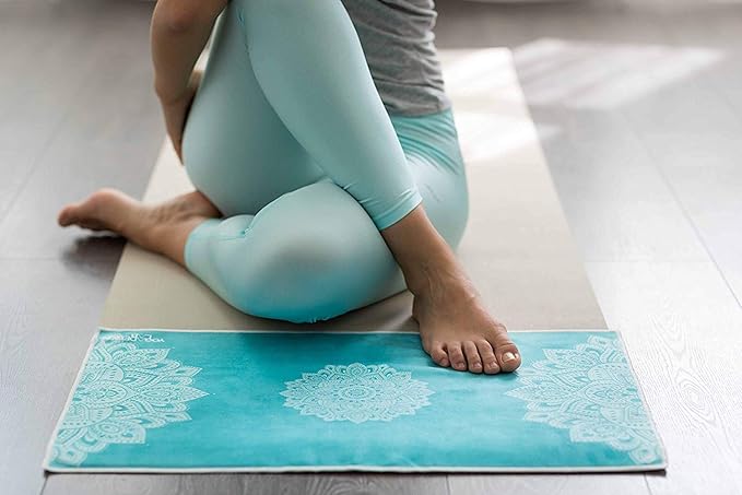 Yoga Design LAB | The Hand Towel | Premium Non Slip Hand Towel | Designed in Bali | Colorful Eco Printed + Quick Dry + Soft | Hot Yoga, Bikram, Ashtanga, Sport, Barre, Travel (Mandala Turquoise)-FlexoryFit