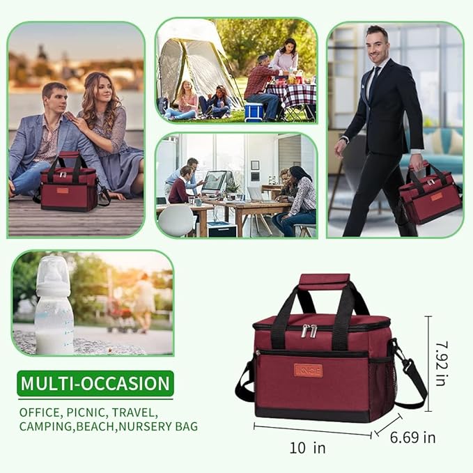 iknoe Large Foldable Cooler Bag, 8.5L Insulated Lunch Bag, Leakproof Lunch Cooler Tote with Multi-Bag Design Suitable for Beach, Picnic and Office Use,Red 15-Can-FlexoryFit