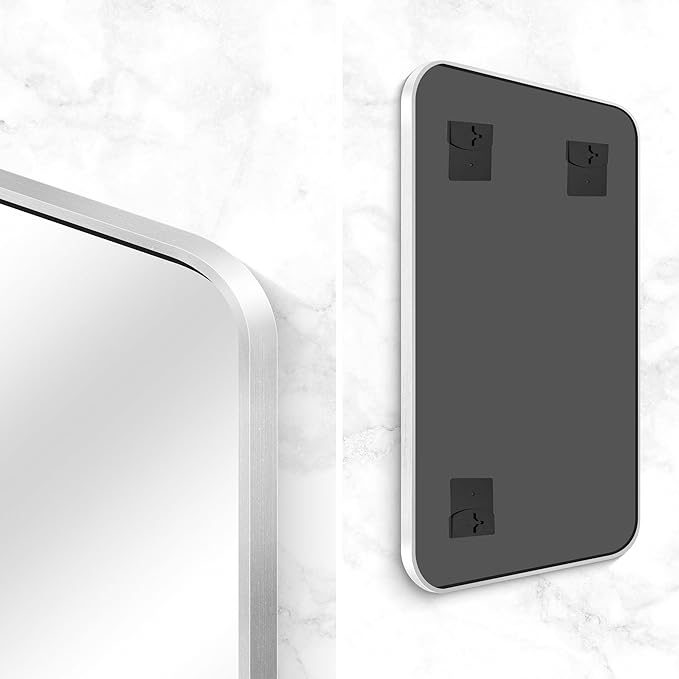 Silver Bathroom Mirror,24x48 inch Wall Mirror for Bathroom Wall Mounted,Rectangle Mirror for Bathroom Over Sink,Modern Frame Round Corner for Living Room,Bedroom Entryway,Horizontal/Vertical-FlexoryFit