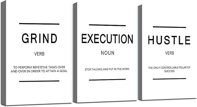 Framed Canvas Wall Art Success Quote - Office Wall Art, White Large Poster, Positive Motivational Set of 3 Prints, Execute Grand Hustle Poster, Inspirational Print (C-3pcs,20x30inchx3pcs)-FlexoryFit
