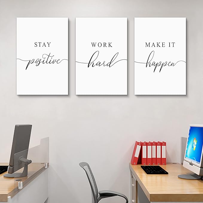 Framed Canvas Wall Art Positive Quotes, Office Wall Art Decor, White Large Poster, Positive Motivational Set of 3 Prints, Inspirational Wall Art (G-3pcs,20x30inchx3pcs)-FlexoryFit