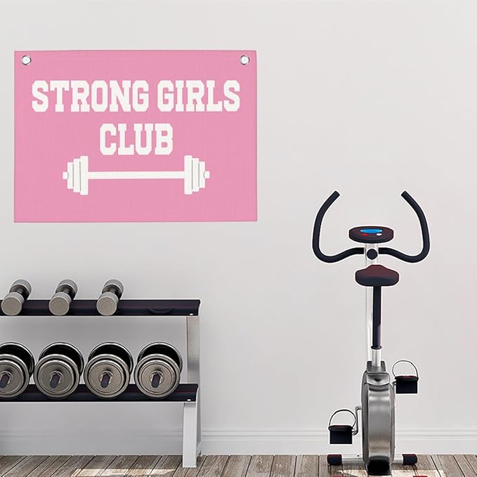 Strong Girls Club Pink Gym Motivational Wall Art Banner College Dorm Posters Gifts for Girls Women Gym Flag Decor for Home Gym Bedroom Workout Room 30x20 Inchs