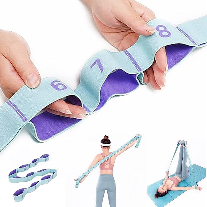Elastic Stretching Strap with 11 Loops, Multi-Loop Yoga Stretching Strap Elastic Exercise Band, Improve Flexibility Arm Leg Stretching Strap Home Gym Equipment for Physical Therapy Pilates Gymnastics-FlexoryFit