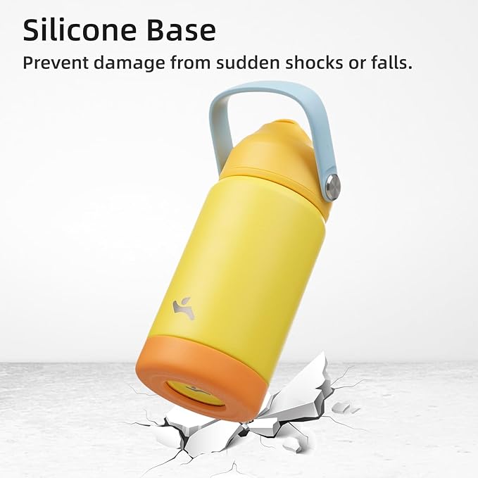 Insulated Water Bottle with Straw Lid,12 oz Stainless Steel Vacuum Metal Bottle with Silicone Handle,Yellow-FlexoryFit