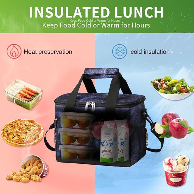iknoe Large Foldable Cooler Bag, 8.5L Insulated Lunch Bag, Leakproof Lunch Cooler Tote with Multi-Bag Design Suitable for Beach, Picnic and Office Use, Galaxy 15-Can-FlexoryFit