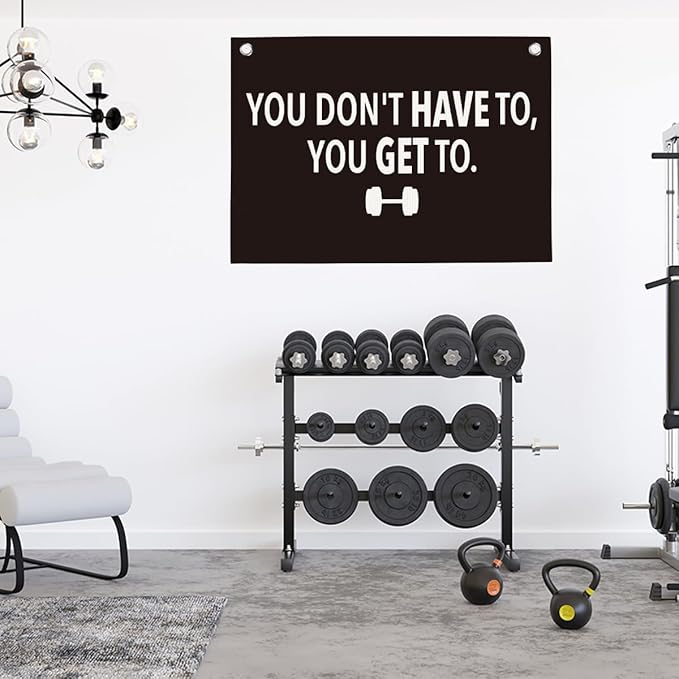 You Don't Have To You Get To Gym Motivational Wall Art Banner Dorm Posters Gifts for Guys Men Women Gym Flag Decor for Home Gym Bedroom Workout Room 30x20 Inchs