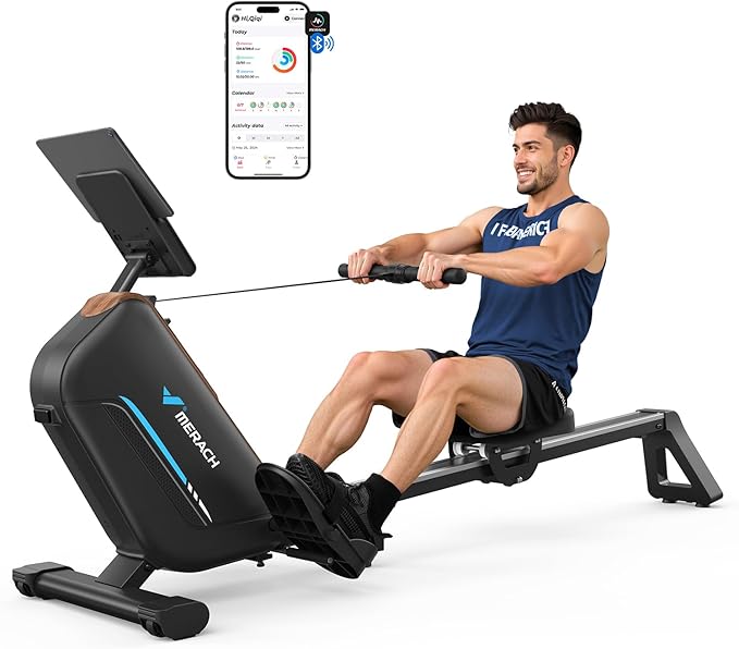 MERACH Rowing Machines for Home, Powerful Electromagnetic Row Machine with 51.2" Extended Rail, 16-Level Handle Resistance Adjustment Rower, 350 LBS Load Capacity, Ergonomic Comfort Seat, Easy Storage-FlexoryFit