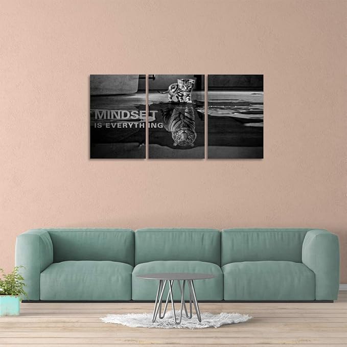 Yetaryy Inspirational Canvas Wall Art Large 3 Pieces Motivational Wall Art Picture Mindset is Everything Wooden Framed Artwork Entrepreneur Quotes Inspiration Wall Decor Painting Picture Wall Ar Hang,-FlexoryFit