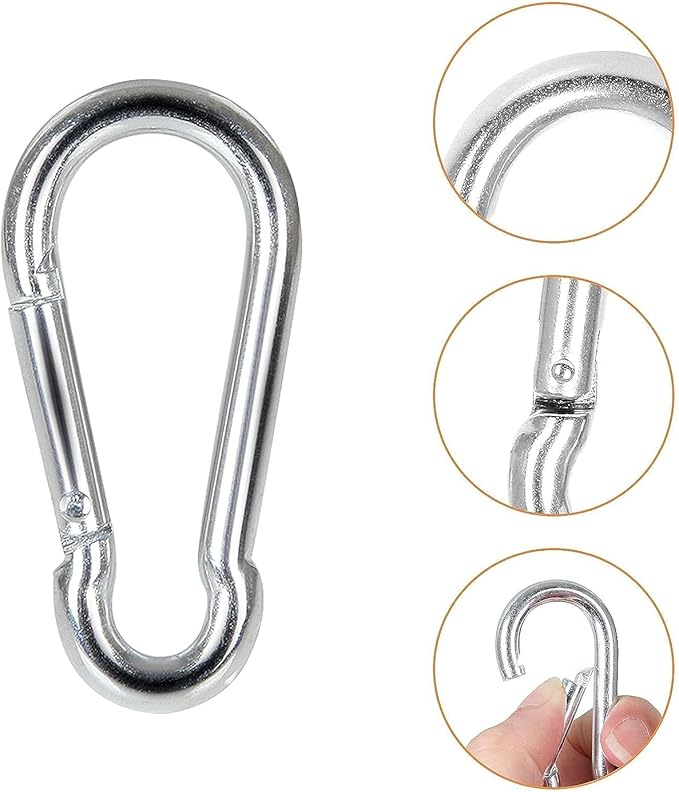 Spring Snap Hooks M5 M6 M8 M10 Carabiner Heavy Duty Carabiner Clips Galvanized Steel Quick Links Caribiniers Hammocks Hooks for Camping Hiking Outdoor Swing Pet Leash Gym