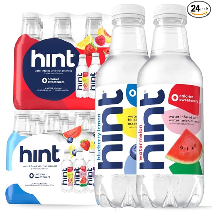 Hint Bottled Water, Red & White Variety Pack Bundle - Purified Flavored Water with Zero Calories, Sugar Free, Natural Flavors - 16 Fl Oz (Pack of 24)-FlexoryFit