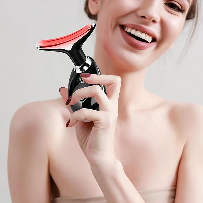 Facial Massager Red-Light-Therapy-for-Face and Neck, Face ๐ฒ culpting Wand with 7 Color (Bright Black)