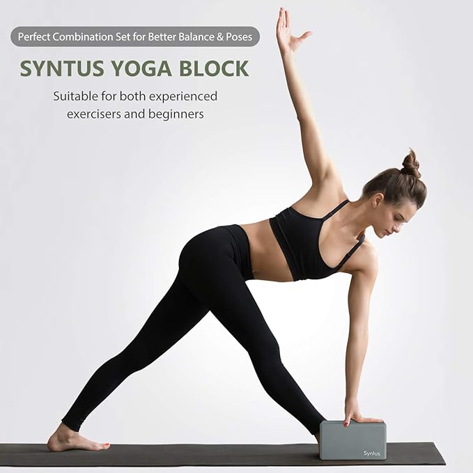 Syntus Yoga Block and Yoga Strap Set, 2 Soft Non-Slip Yoga Blocks 9×6×4 inches, 8FT Metal D-Ring Strap for Yoga, General Fitness, Pilates, Stretching and Toning-FlexoryFit