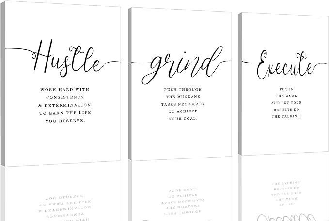 Canvas Grind Quote, Hustle Grind Execute, Inspirational Print, Office Wall Art, Large Poster, Motivational Wall Art, Office Decor Set of 3 Prints (16x24in x 3pcs)-FlexoryFit