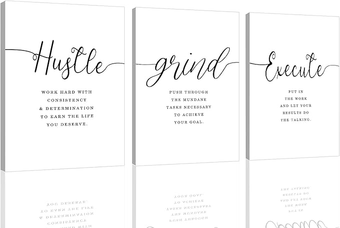 EPHANY Inspirational Wall Art - Large Office Wall Decor Painting, Hustle Grind Execute Quotes, office wall art,working room wall decor, gift for boss (H-3pcs,24x36inchx3pcs)-FlexoryFit