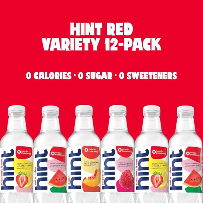 Hint Bottled Water, Red & White Variety Pack Bundle - Purified Flavored Water with Zero Calories, Sugar Free, Natural Flavors - 16 Fl Oz (Pack of 24)-FlexoryFit