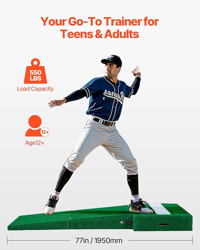 VEVOR Pitching Mound, Baseball Game Mound, Indoor/Outdoor Pitching Practice and Training Equipment, Softball Pitching Aids with Antifade Turf and Pitching Rubber