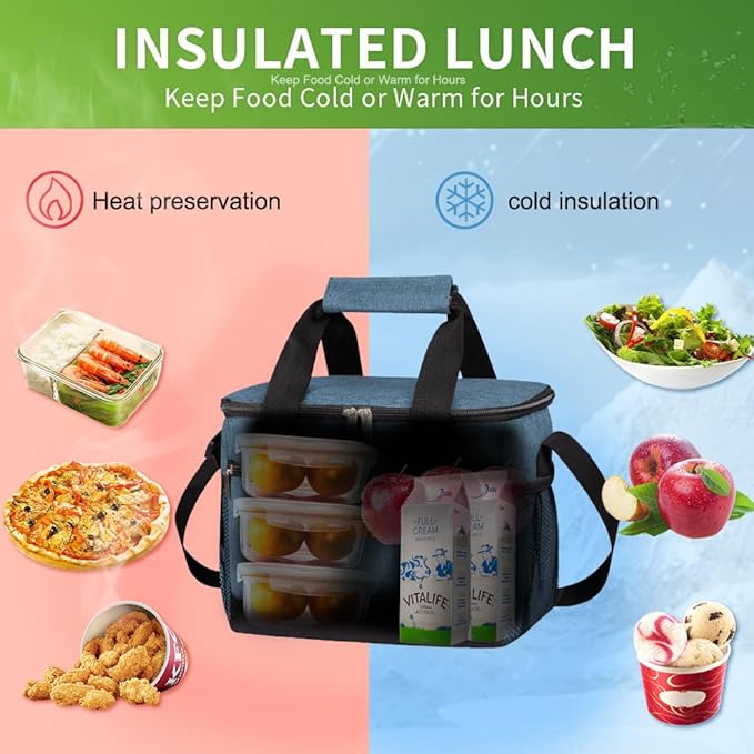 iknoe Large Foldable Cooler Bag, 8.5L Insulated Lunch Bag, Leakproof Lunch Cooler Tote with Multi-Bag Design Suitable for Beach, Picnic and Office Use, Blue 15-Can-FlexoryFit