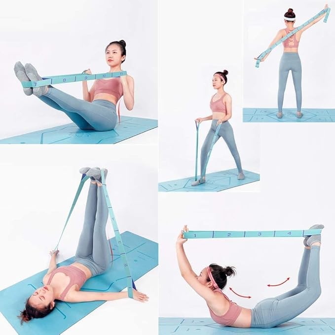 Elastic Stretching Strap with 11 Loops, Multi-Loop Yoga Stretching Strap Elastic Exercise Band, Improve Flexibility Arm Leg Stretching Strap Home Gym Equipment for Physical Therapy Pilates Gymnastics-FlexoryFit