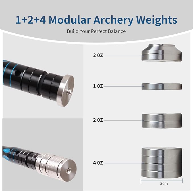 SPG Archery Bow Stabilizer Weights - Detachable Archery Stabilizer Weight Kit Universal 5/16 Thread Archery Barebow Weight Recurve Bow Weight for Compound Bow Recurve Bow Balance Bar