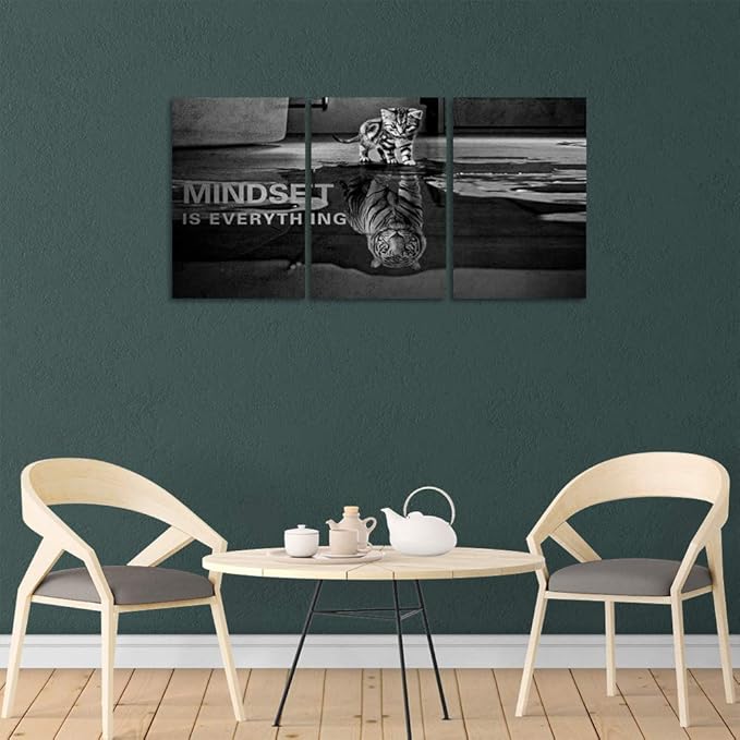 Yetaryy Inspirational Canvas Wall Art Large 3 Pieces Motivational Wall Art Picture Mindset is Everything Wooden Framed Artwork Entrepreneur Quotes Inspiration Wall Decor Painting Picture Wall Ar Hang,-FlexoryFit