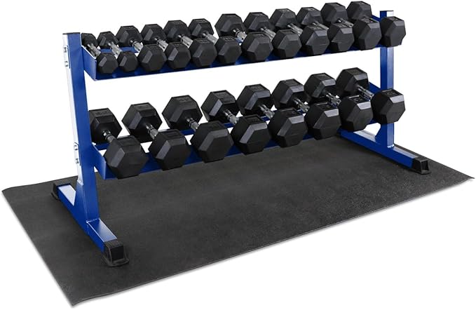 WF Athletic Supply Rubber Coated Hex Dumbbell Set, Multiple Choices Available - Dumbbells with Rack Stand and Mat, or Dumbbells Only (200/550/1200/2100/3000 LB)-FlexoryFit