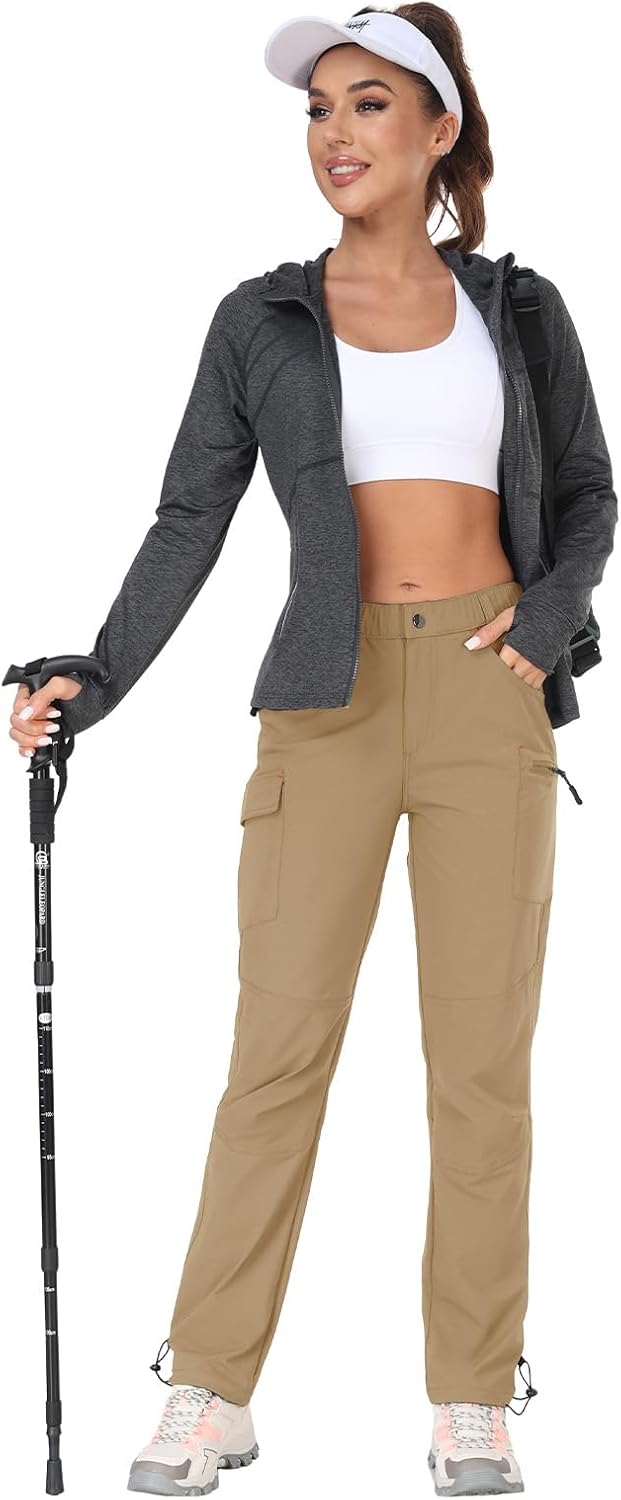 GymBrave Women's Hiking Cargo Pants Quick Dry Outdoor Camping Capris Water Resistant UPF 50 with Zipper Pockets