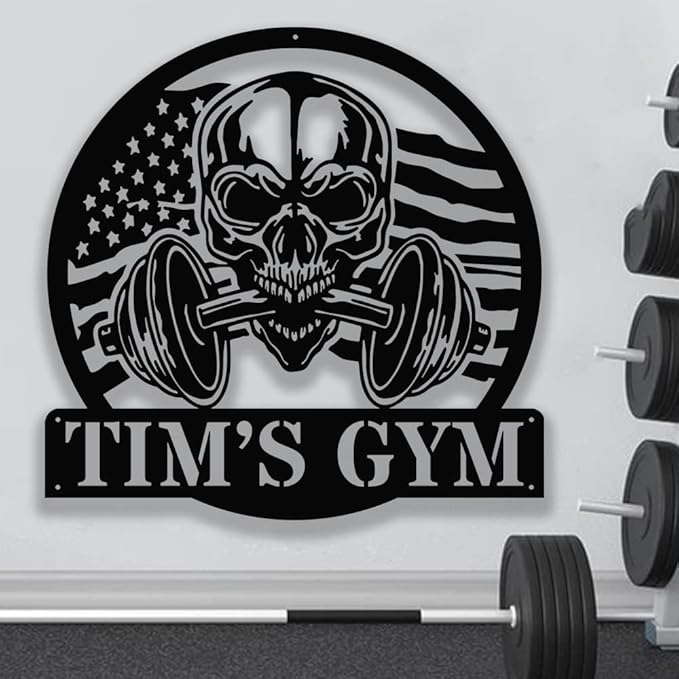 Gym Metal Sign Personalized Custom Name Fitness Decor for Home Workout Room, Powerlifting Garage Center Motivational Wall Art, Gift for Women, Men, Dad, Papa, Grandpa, Mother, Sister, Girls-FlexoryFit